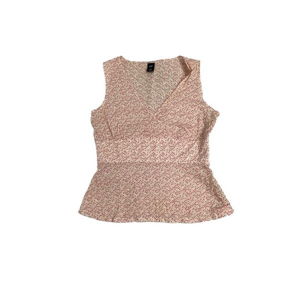 GAP white with pink and red polka dots zip up tank top. - Picture 1 of 6